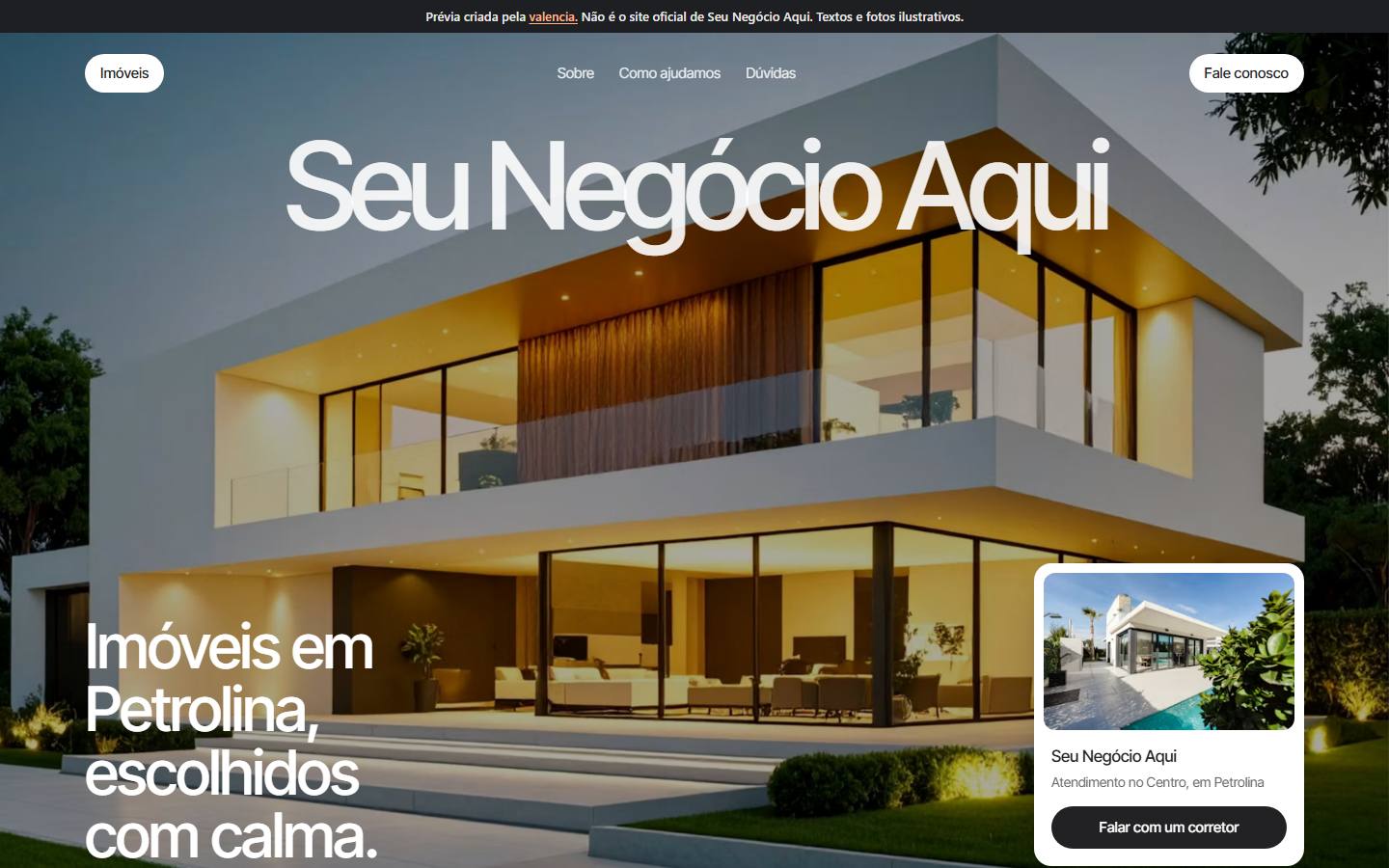 Modelo Vitrine: início da página