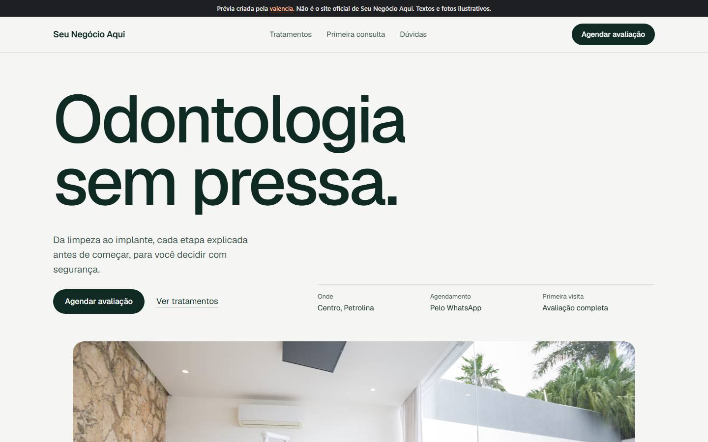 Modelo Clínica clara: início da página
