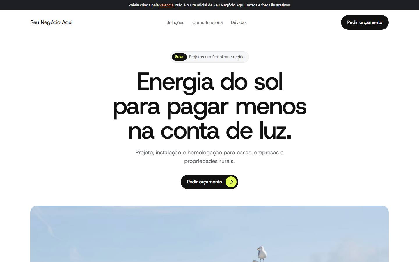 Modelo Direto ao ponto: início da página